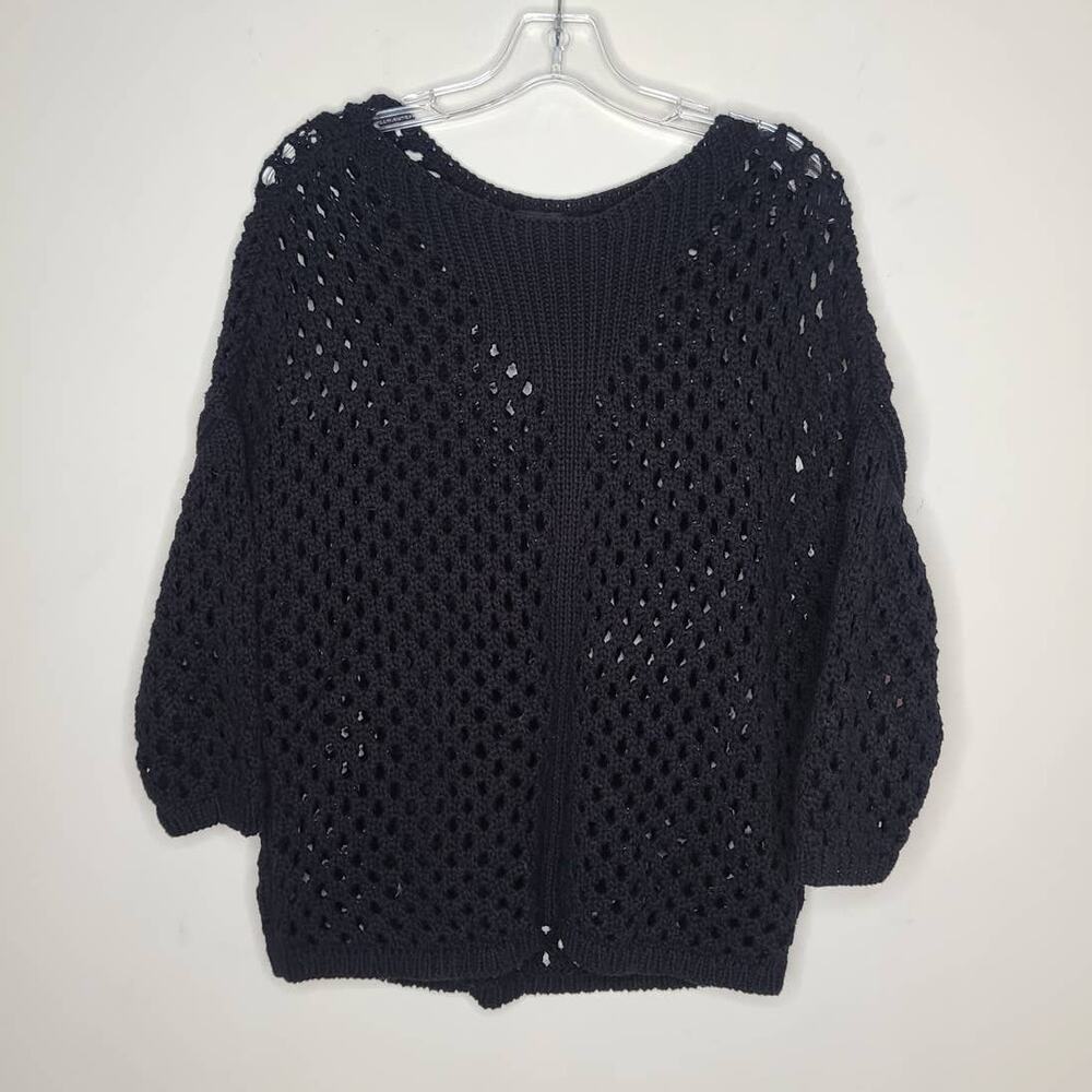 Ann Taylor black cotton open weave long sleeve sweater - medium